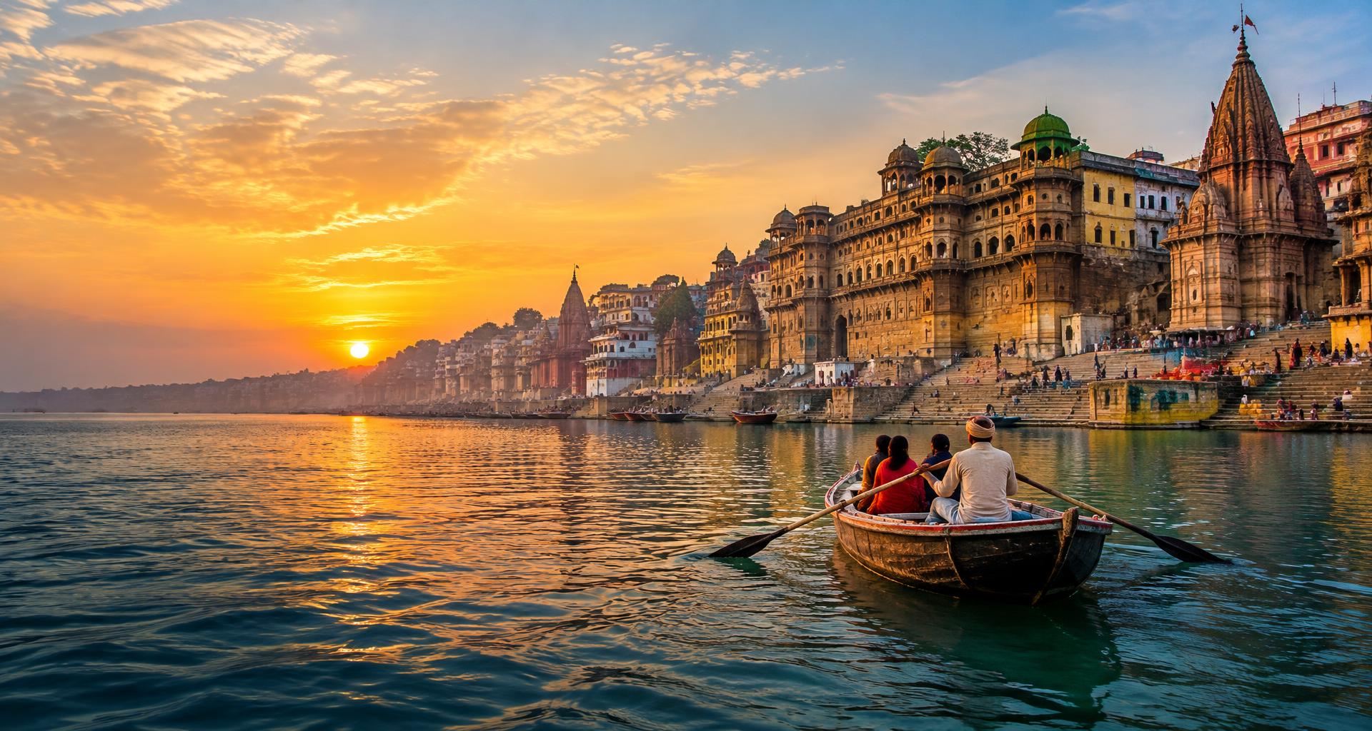 Sunrise over the historic ghats of Varanasi